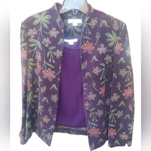 Dressbarn Purple Floral Embroidered Blazer With Coordinated Camisole Size 14